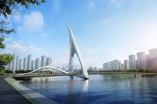 上海石化大丝束碳纤维筋吊起青岛海口路跨风河大桥